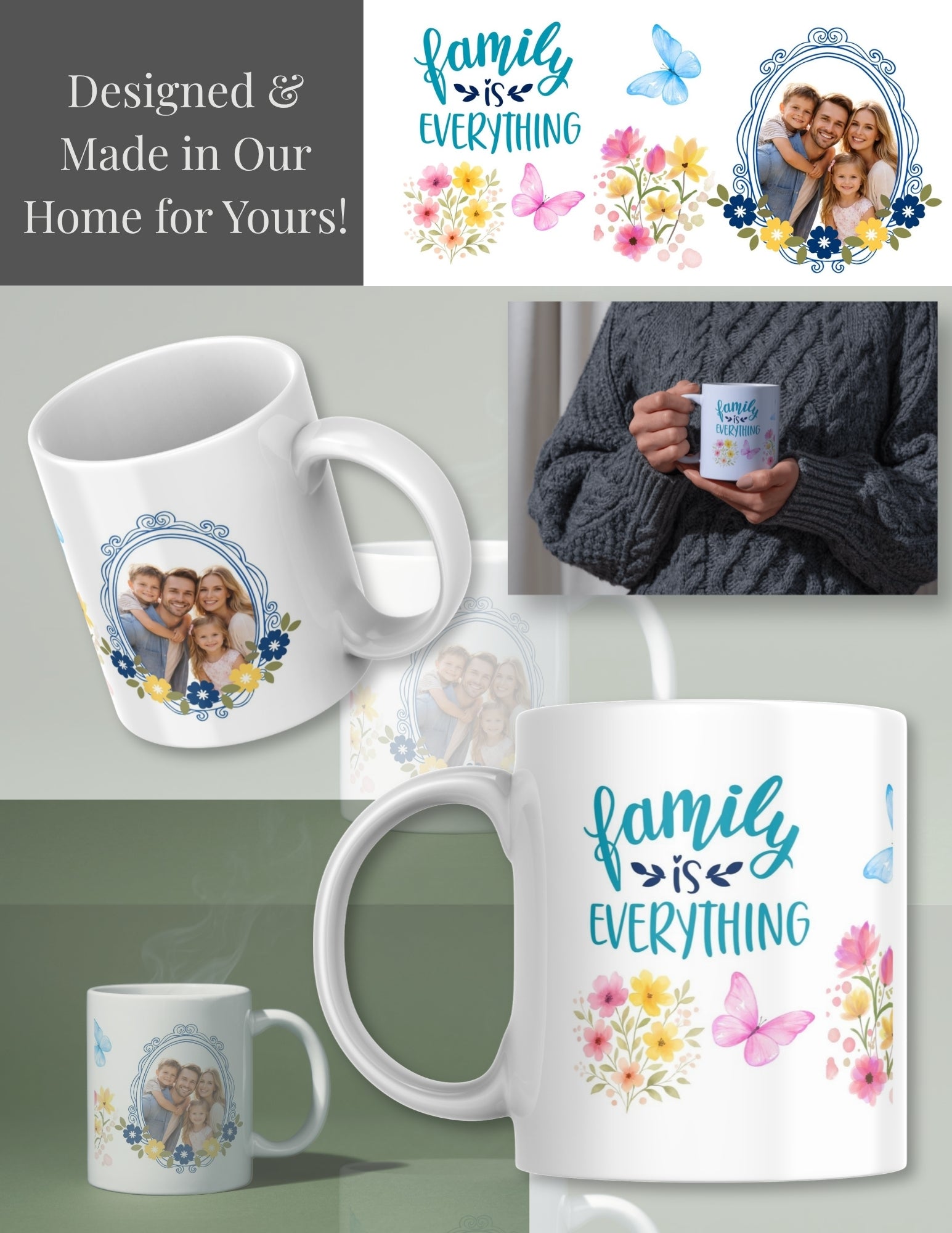Personalized Family Photo Mug – Custom Coffee Cup with “Family Is Everything” Verse