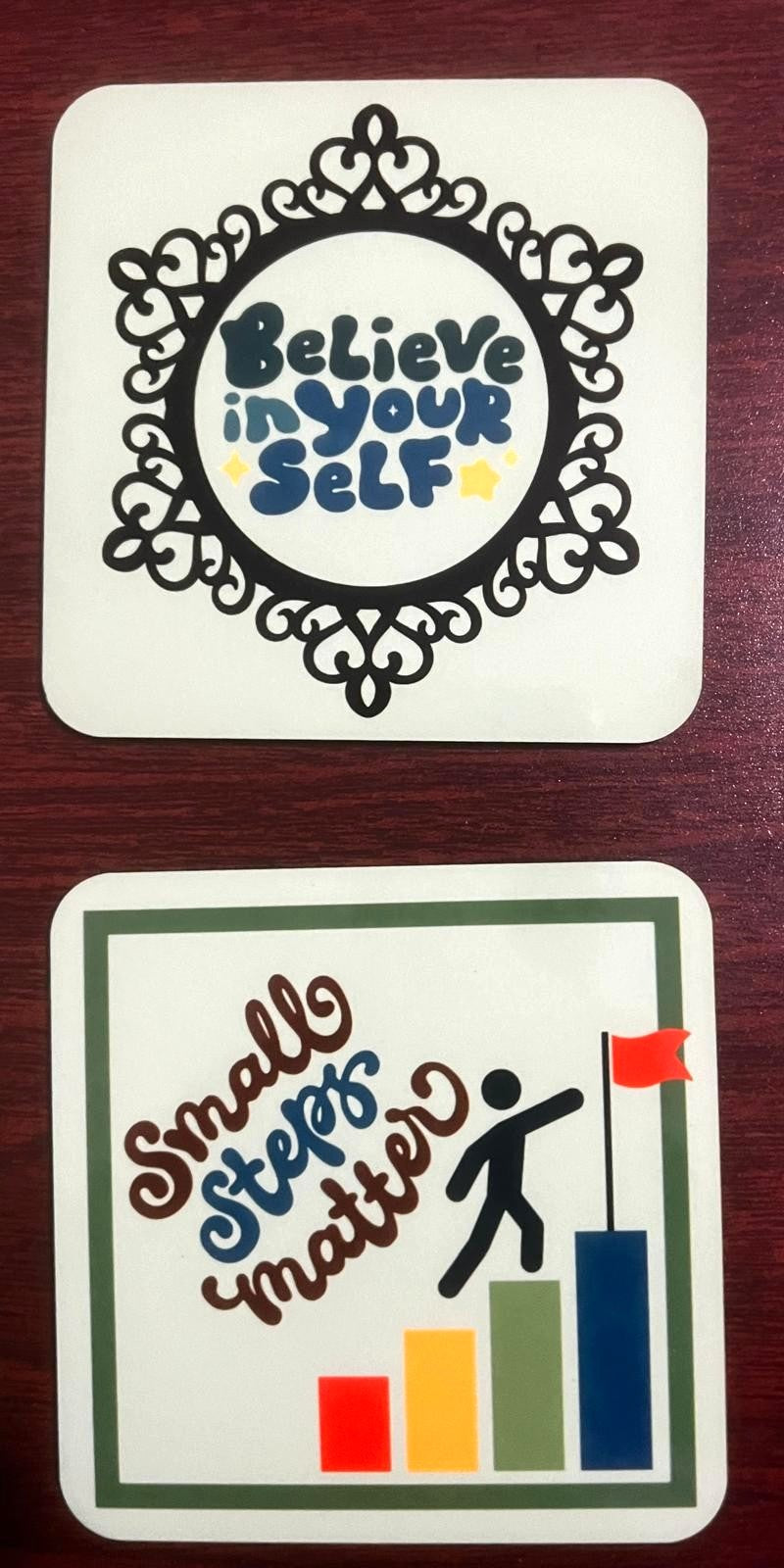 Set of 6 Motivational Coasters | Inspirational Quotes, Waterproof Cork Back