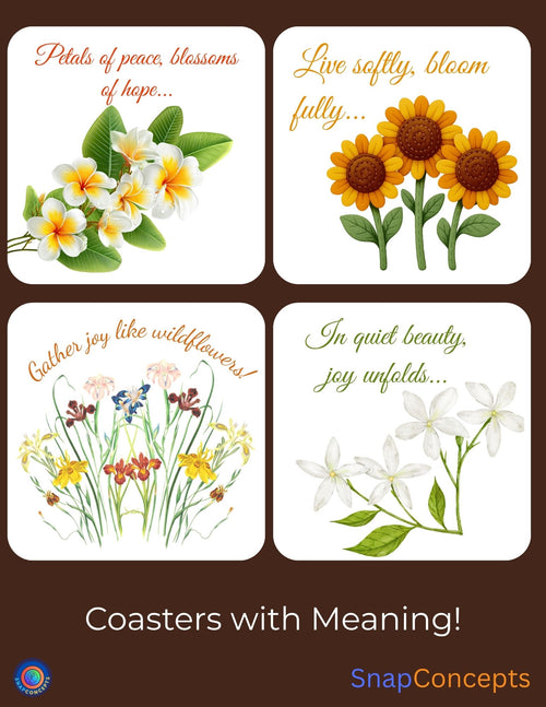 Floral Inspirational Coasters | Motivational Quotes, Set of 4 (MDF)