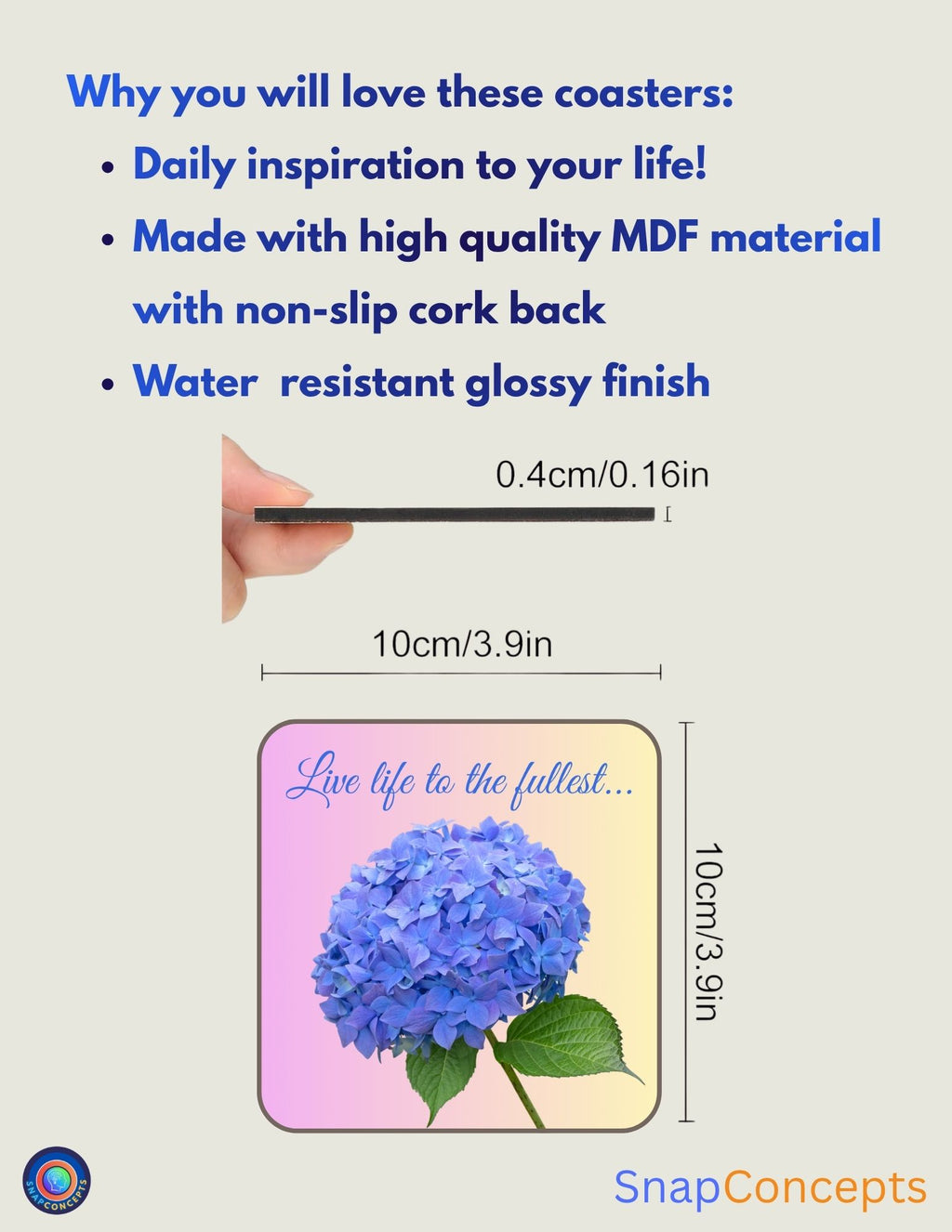 Floral Inspirational Coasters | Motivational Quotes, Set of 4 (MDF)