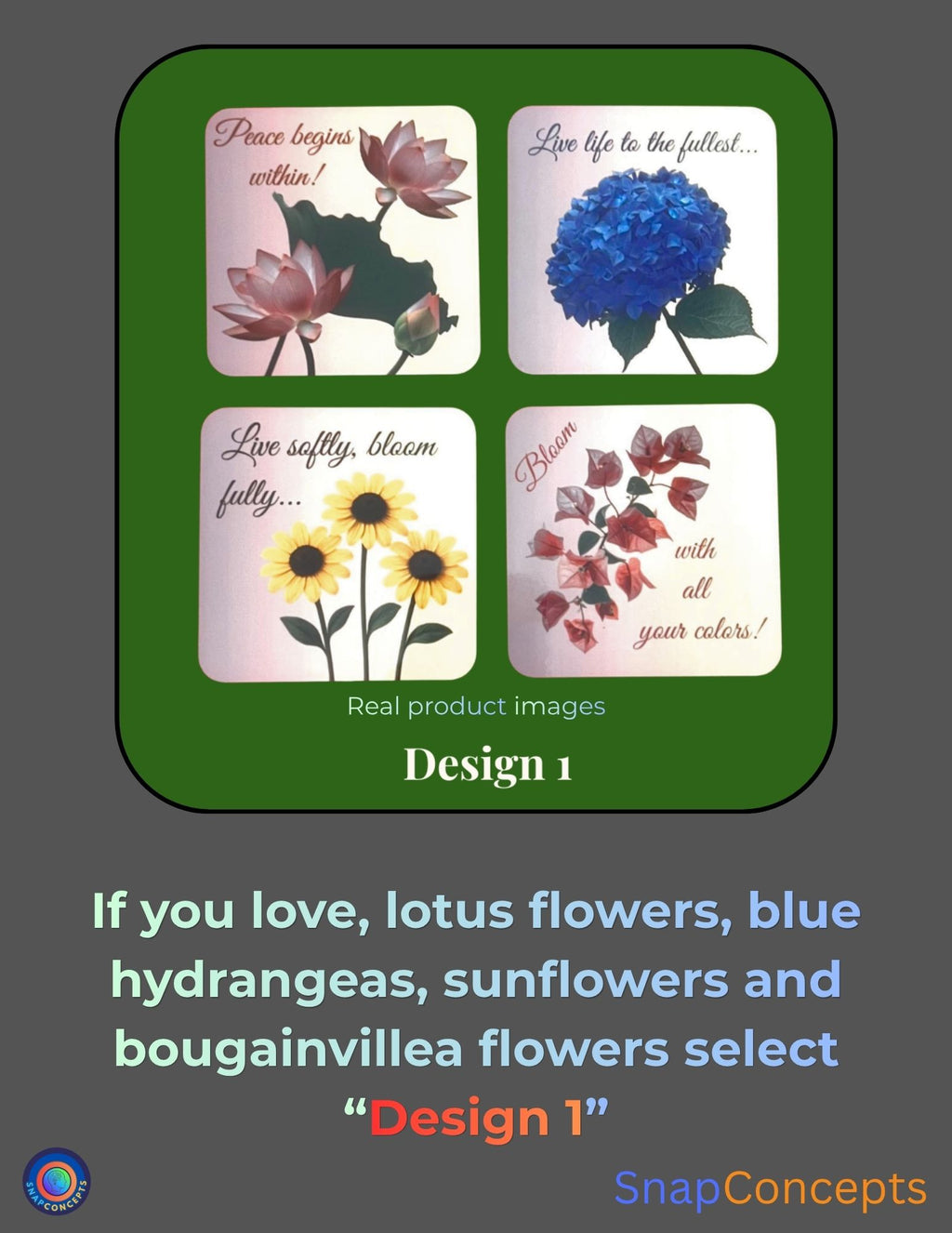 Floral Inspirational Coasters | Motivational Quotes, Set of 4 (MDF)