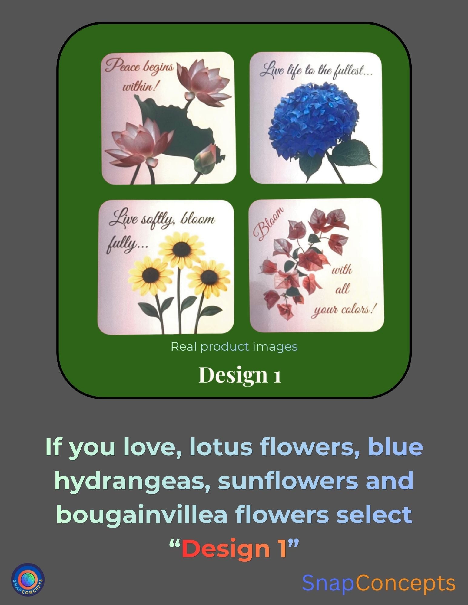 Floral Inspirational Coasters | Motivational Quotes, Set of 4 (MDF)