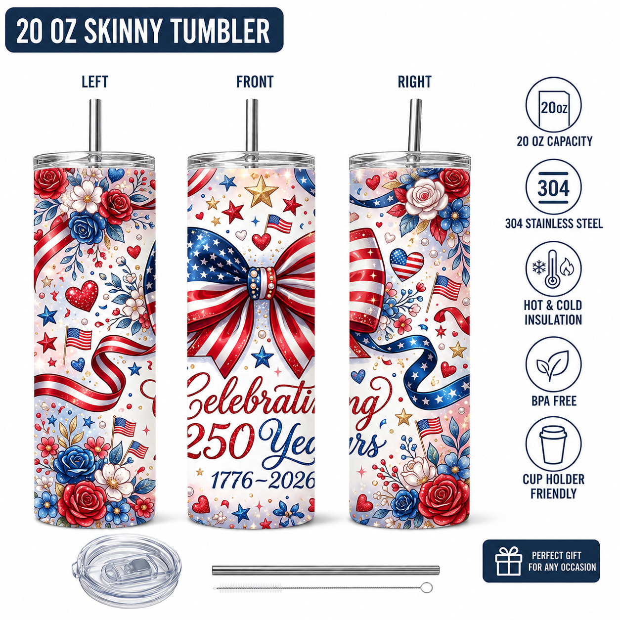 Celebrate 250 Years of Freedom – Premium 20 oz Skinny Tumbler Collection