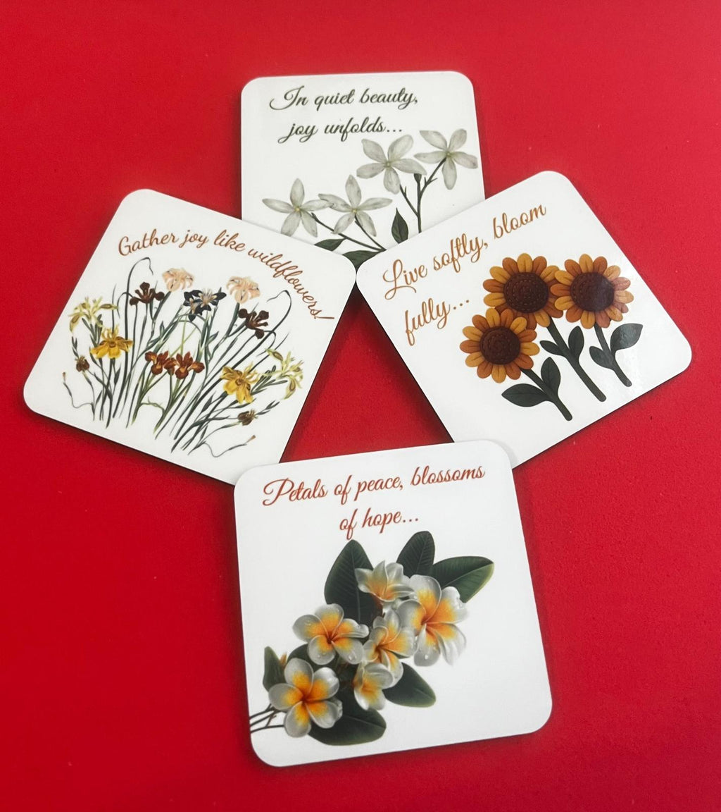 Floral Inspirational Coasters | Motivational Quotes, Set of 4 (MDF)
