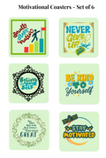 Set of 6 Motivational Coasters | Inspirational Quotes, Waterproof Cork Back