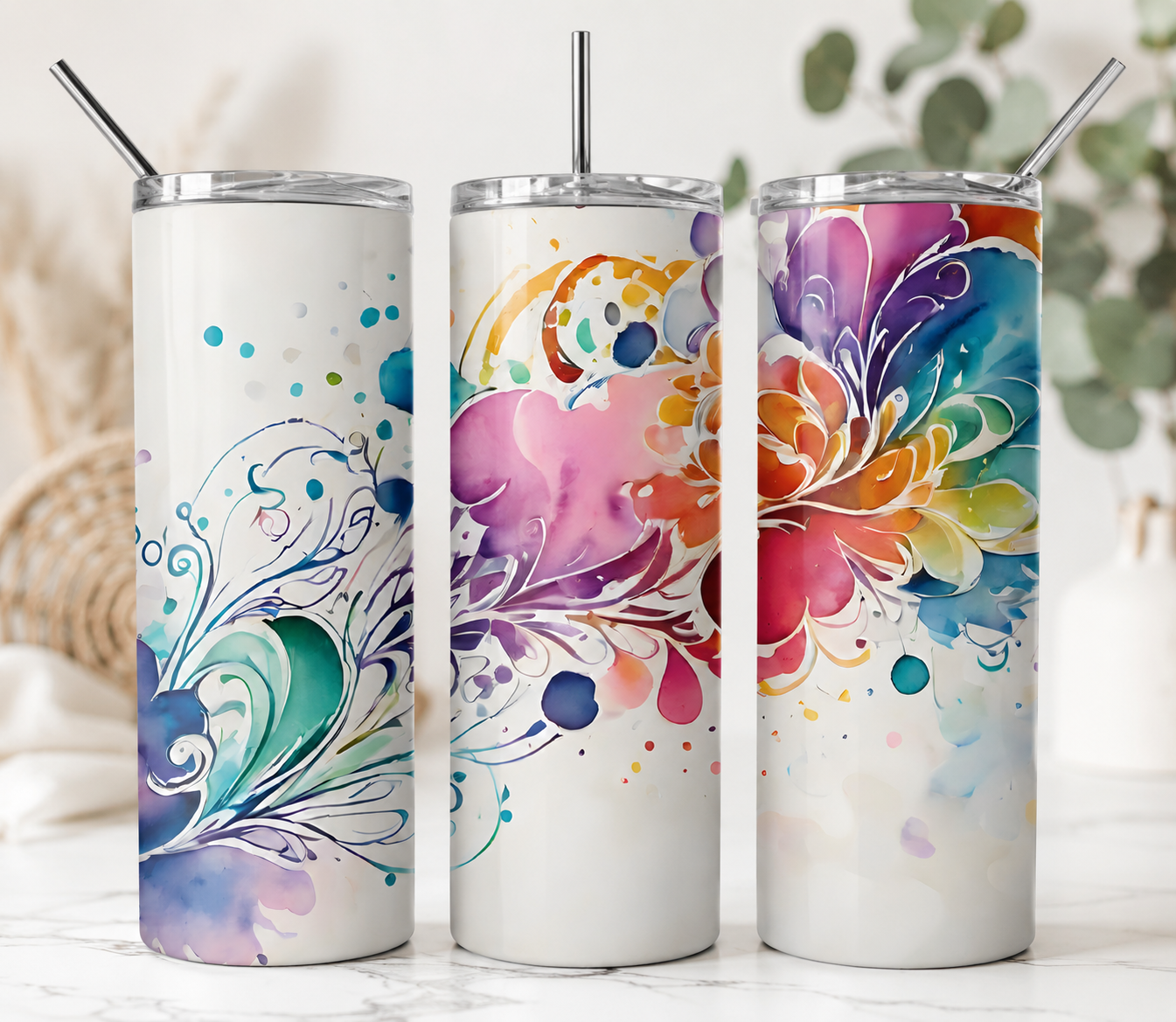 Floral Stainless Steel Tumbler - 20 oz