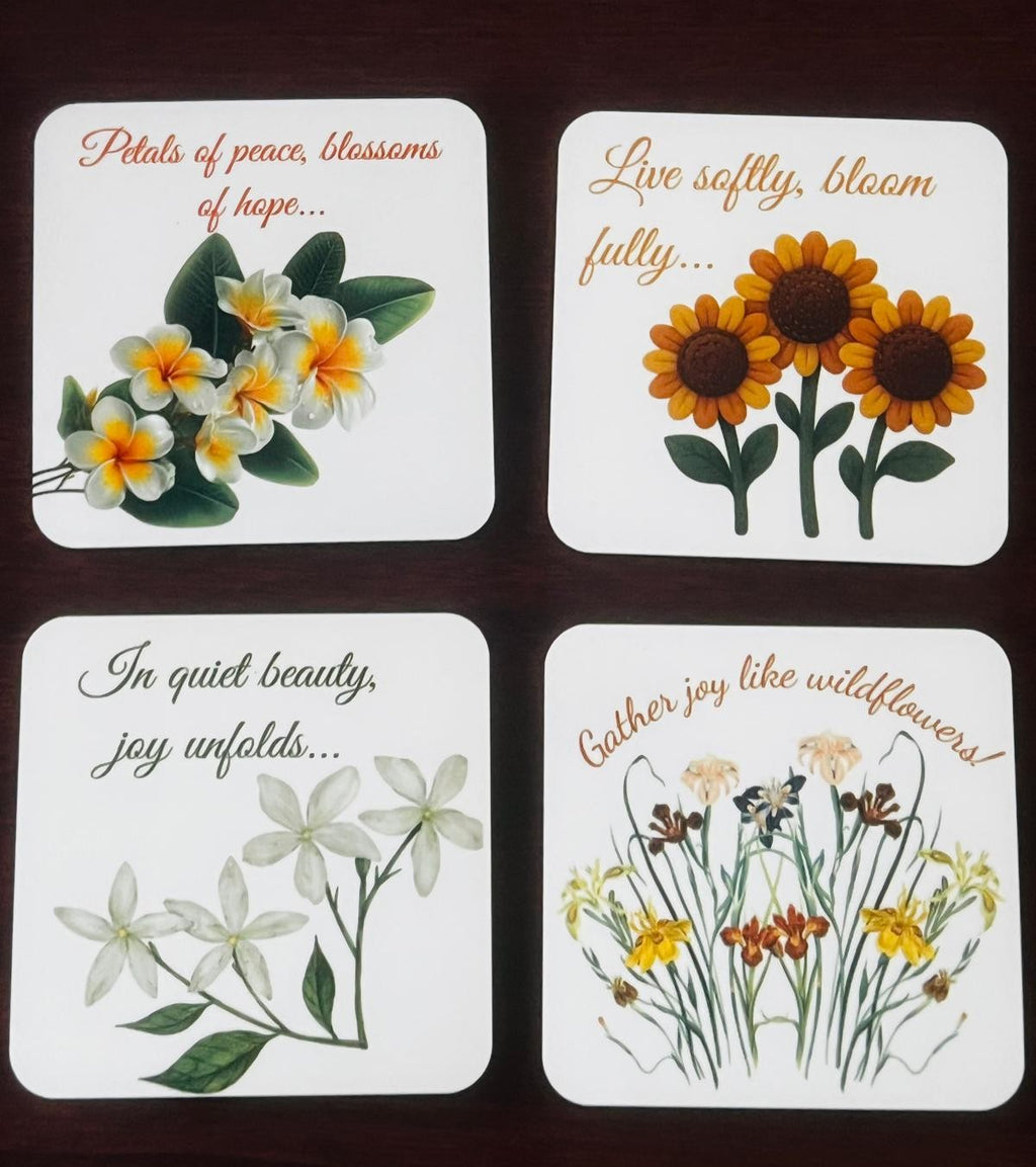 Floral Inspirational Coasters | Motivational Quotes, Set of 4 (MDF)