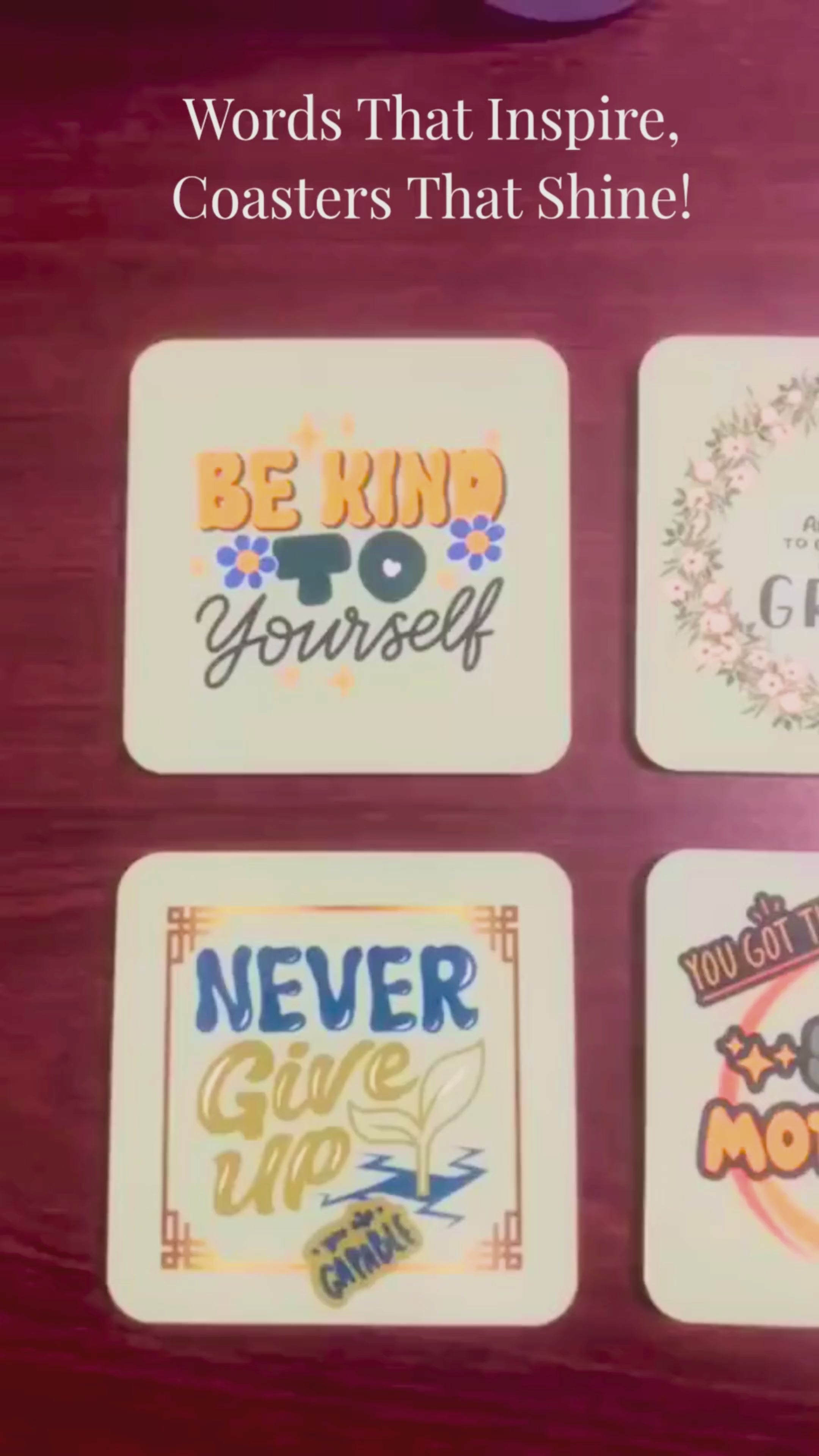 Set of 6 Motivational Coasters | Inspirational Quotes, Waterproof Cork Back