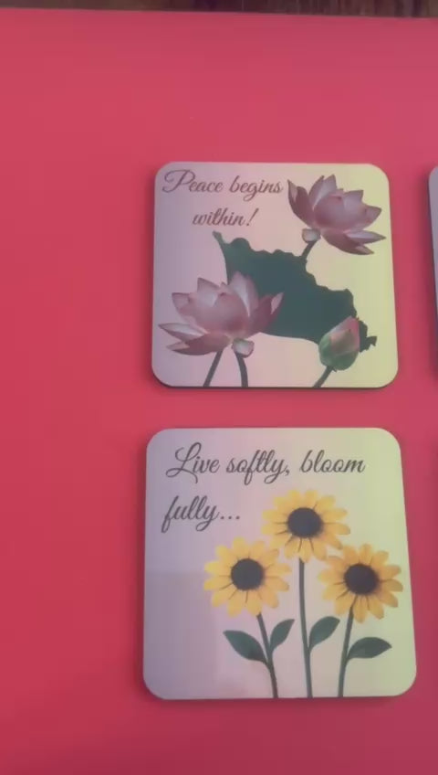 Floral Inspirational Coasters | Motivational Quotes, Set of 4 (MDF)