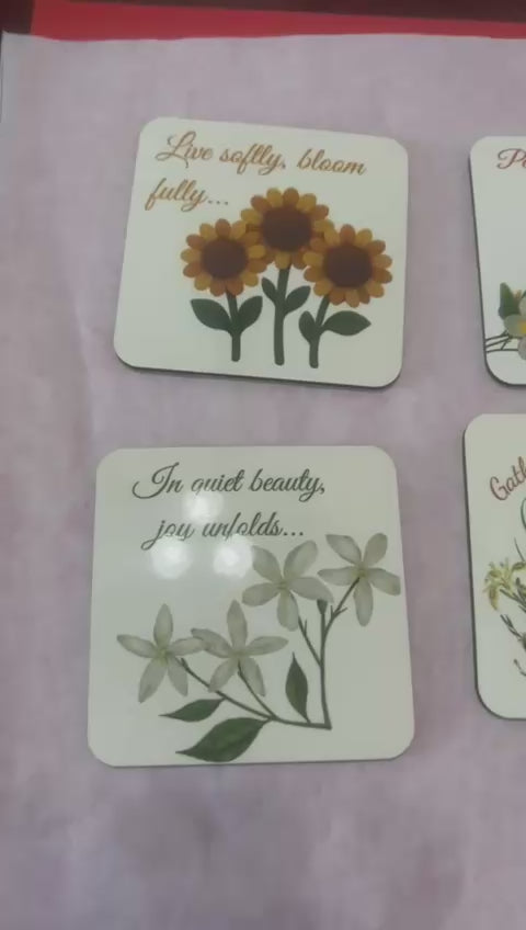 Floral Inspirational Coasters | Motivational Quotes, Set of 4 (MDF)